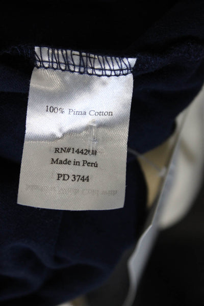 Petite Plume Womens Button Down Pajama Shirt Navy Blue Cotton Size Small
