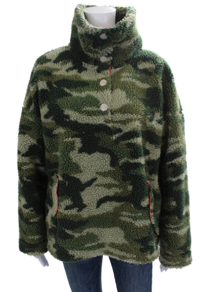 J Crew Women Basic Jacket Green Camouflage High Neck Long Sleeve Size M