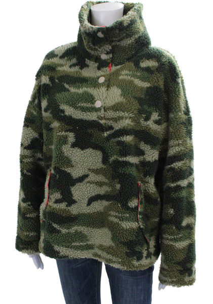 J Crew Women Basic Jacket Green Camouflage High Neck Long Sleeve Size M