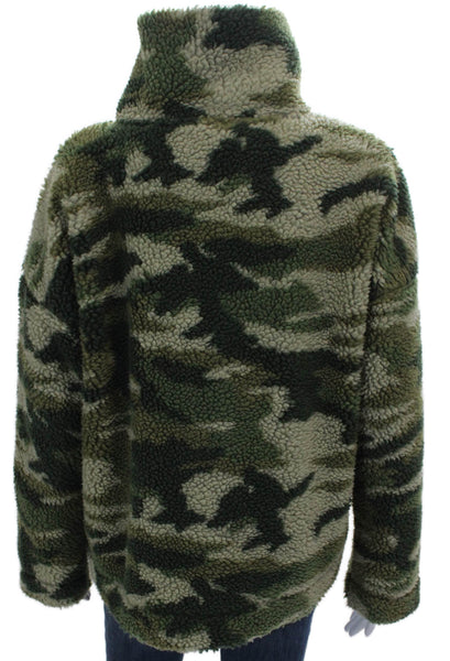 J Crew Women Basic Jacket Green Camouflage High Neck Long Sleeve Size M