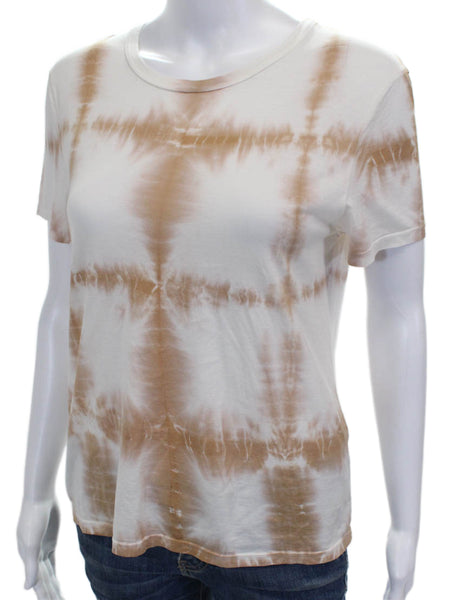 A.L.C. Womens Basic T-Shirt White Tie Dye Round Neck Short Sleeve Cotton Size S