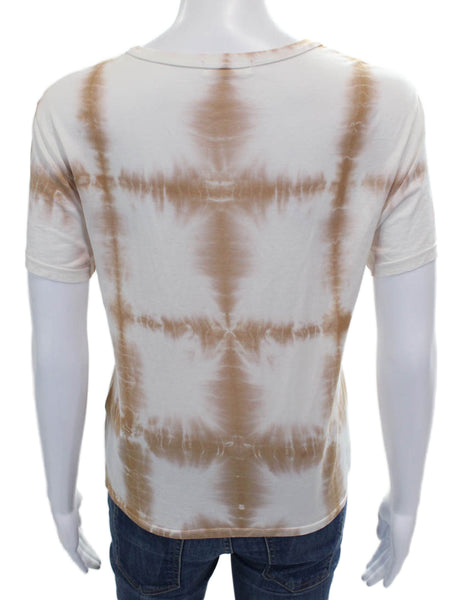 A.L.C. Womens Basic T-Shirt White Tie Dye Round Neck Short Sleeve Cotton Size S