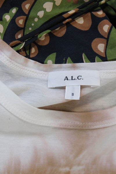 A.L.C. Womens Basic T-Shirt White Tie Dye Round Neck Short Sleeve Cotton Size S