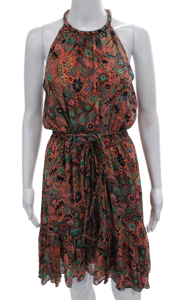 A.L.C. Womens Blouson Halter Silk Floral Dress Knee Length Sleeveless Size 2