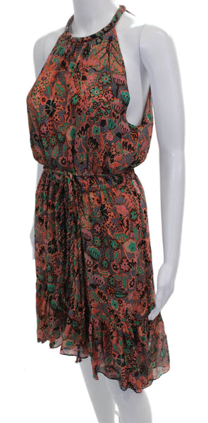 A.L.C. Womens Blouson Halter Silk Floral Dress Knee Length Sleeveless Size 2
