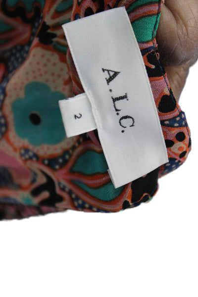 A.L.C. Womens Blouson Halter Silk Floral Dress Knee Length Sleeveless Size 2