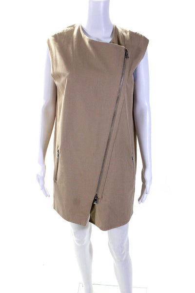 Lauren Ralph Lauren Womens Front Zip Crew Neck Vest Jacket Brown Cotton Size 8