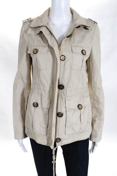Tory Burch Khaki Brown Cotton Four Pocket Zip Front Jacket Size 6