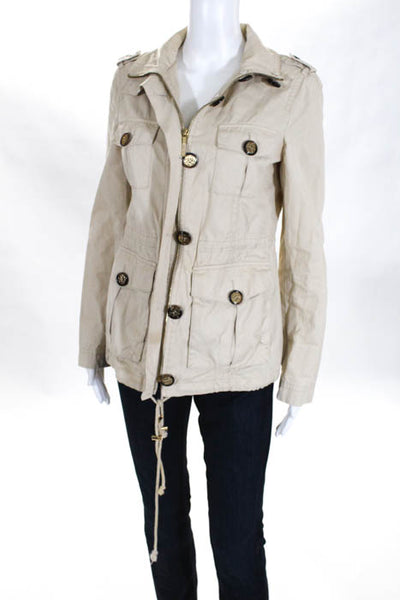 Tory Burch Khaki Brown Cotton Four Pocket Zip Front Jacket Size 6