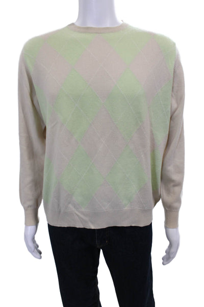 Malo Mens Beige Cashmere Argyle Pullover Crew Neck Long Sleeve Size M