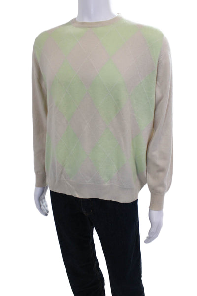 Malo Mens Beige Cashmere Argyle Pullover Crew Neck Long Sleeve Size M