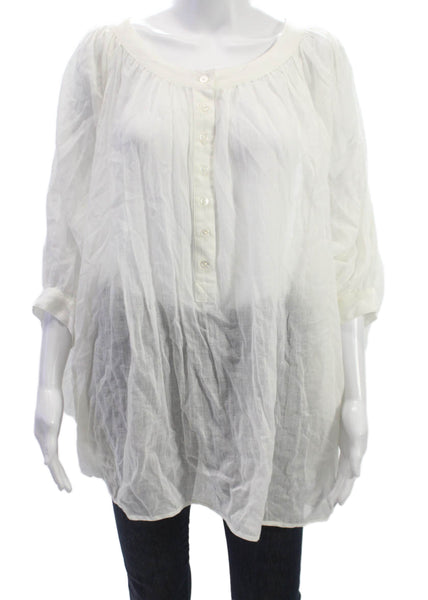 Elizabeth and James Women Tunic Henley Button Cotton 3/4 Sleeve White Size S