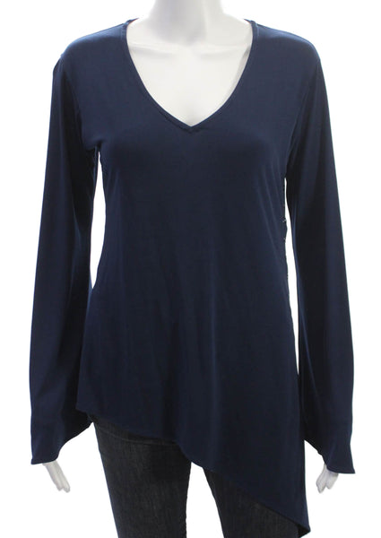 28 77 Women Tunic V-Neck Long Sleeve Blue Polyester Blouse Size S