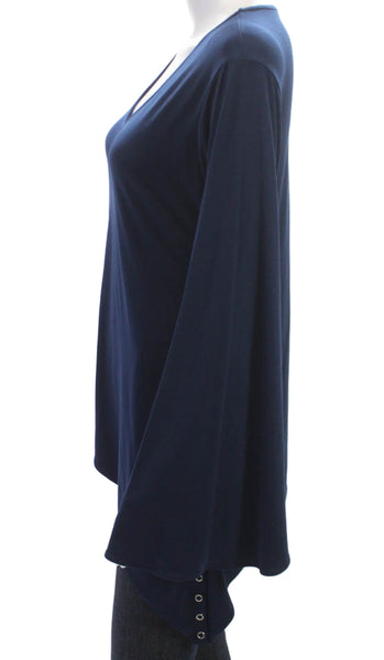 28 77 Women Tunic V-Neck Long Sleeve Blue Polyester Blouse Size S