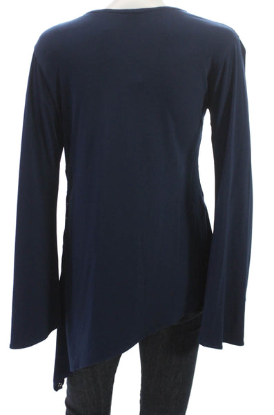 28 77 Women Tunic V-Neck Long Sleeve Blue Polyester Blouse Size S