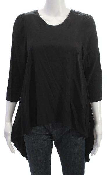 Alisha Levine Womens Silk Tunic Blouse Black 3/4 Sleeve Round Neck Size S