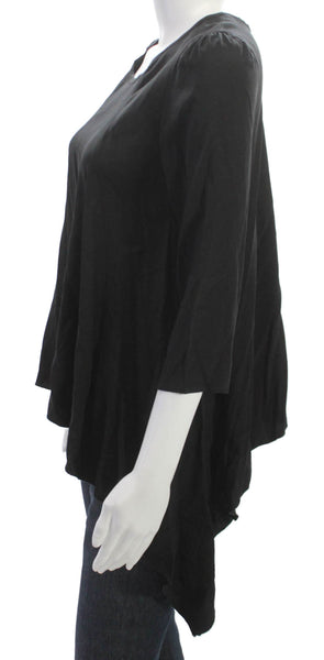 Alisha Levine Womens Silk Tunic Blouse Black 3/4 Sleeve Round Neck Size S