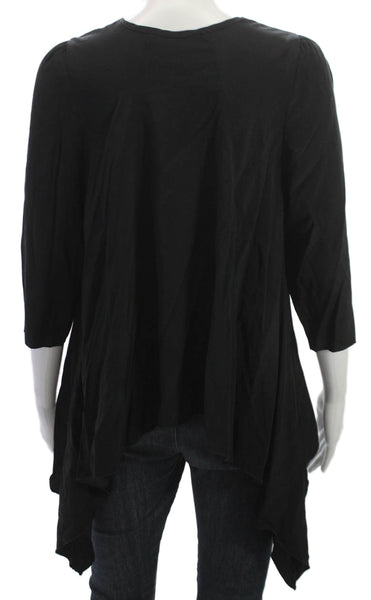 Alisha Levine Womens Silk Tunic Blouse Black 3/4 Sleeve Round Neck Size S