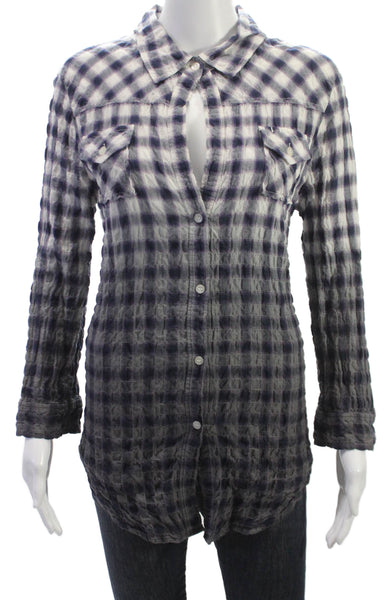 Elizabeth & James Womens Plaid Cotton Collared Button-Up Long Sleeve Size S