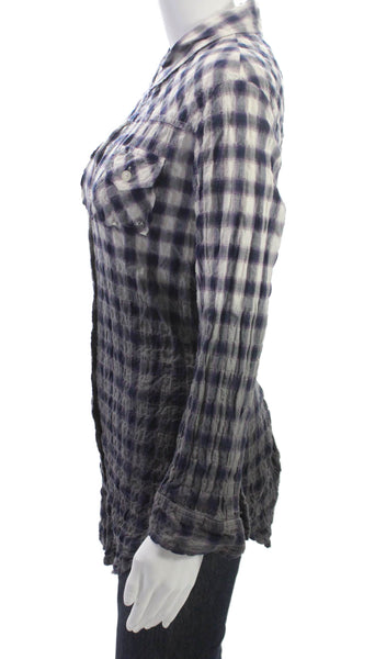 Elizabeth & James Womens Plaid Cotton Collared Button-Up Long Sleeve Size S