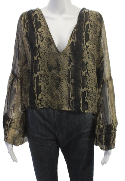 Show Me Your Mumu Womens Black Animal Print V Neck Long Sleeve Blouse Size S