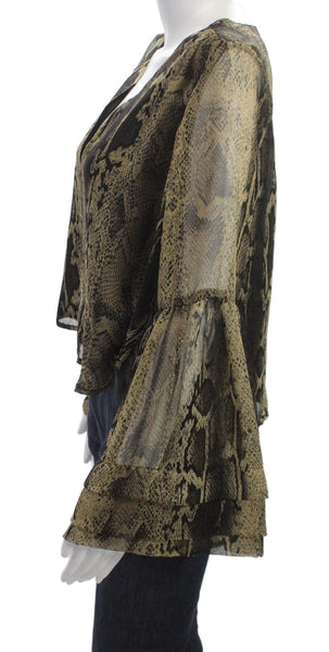 Show Me Your Mumu Womens Black Animal Print V Neck Long Sleeve Blouse Size S
