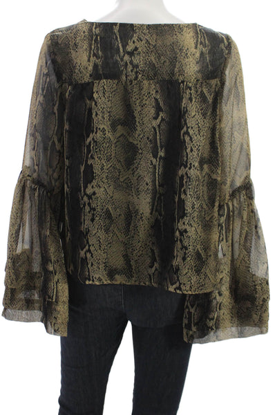 Show Me Your Mumu Womens Black Animal Print V Neck Long Sleeve Blouse Size S