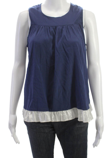 Alisha Levine Womens Basic Silk Tank Blue Round Neck Sleeveless Size S