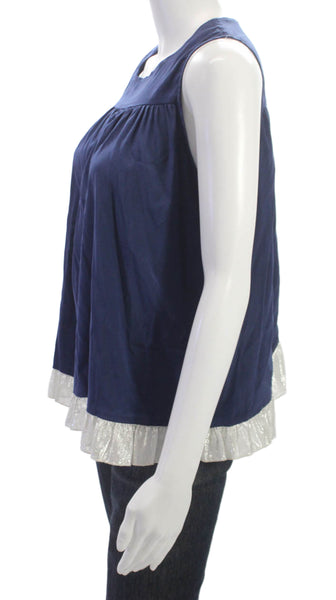 Alisha Levine Womens Basic Silk Tank Blue Round Neck Sleeveless Size S