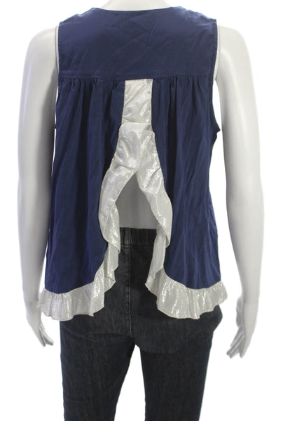 Alisha Levine Womens Basic Silk Tank Blue Round Neck Sleeveless Size S