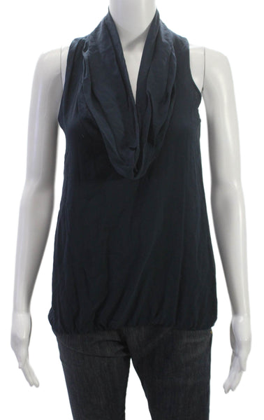 Vince Womens Silk Cowl Neck Sleeveless Basic Tank Blue Pullover Size 2