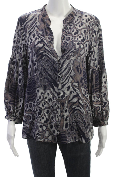 Parker Womens Silk Animal Print V Neck Button Basic Blouse Long Sleeve Size XS
