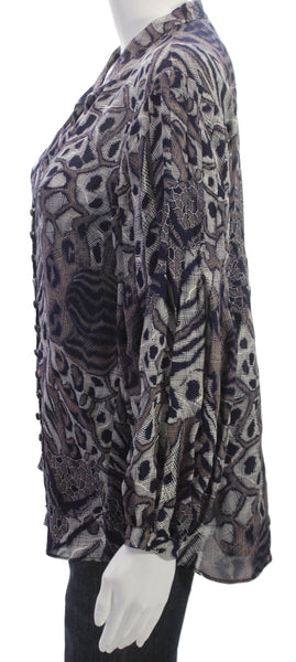 Parker Womens Silk Animal Print V Neck Button Basic Blouse Long Sleeve Size XS
