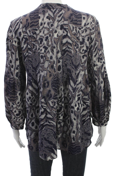 Parker Womens Silk Animal Print V Neck Button Basic Blouse Long Sleeve Size XS