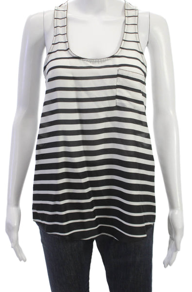 Aqua Women Black Striped Scoop Neck Basic Tank Polyester Sleeveless Size XS