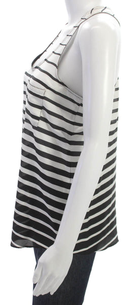 Aqua Women Black Striped Scoop Neck Basic Tank Polyester Sleeveless Size XS