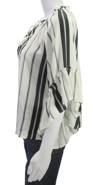 Aqua Womens Black Striped Round Neck Short Sleeve Polyester Blouse Size XS