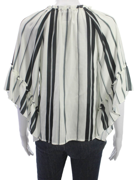 Aqua Womens Black Striped Round Neck Short Sleeve Polyester Blouse Size XS