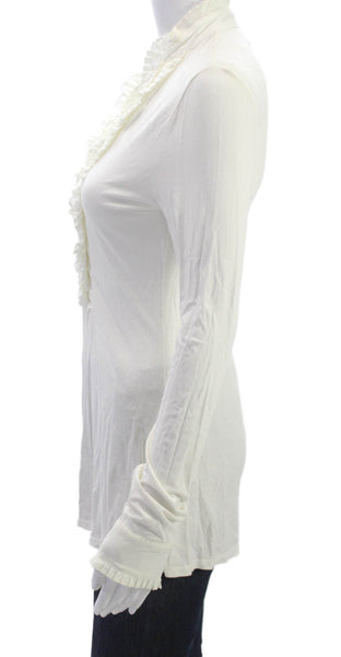 BCBGMAXAZRIA Womens Tunic Blouse V-Neck Long Sleeve White Rayon Size XS