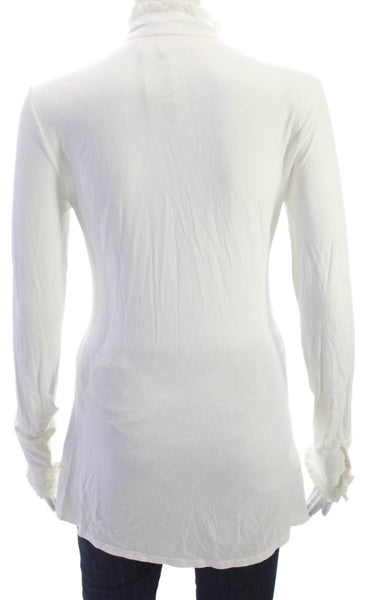 BCBGMAXAZRIA Womens Tunic Blouse V-Neck Long Sleeve White Rayon Size XS