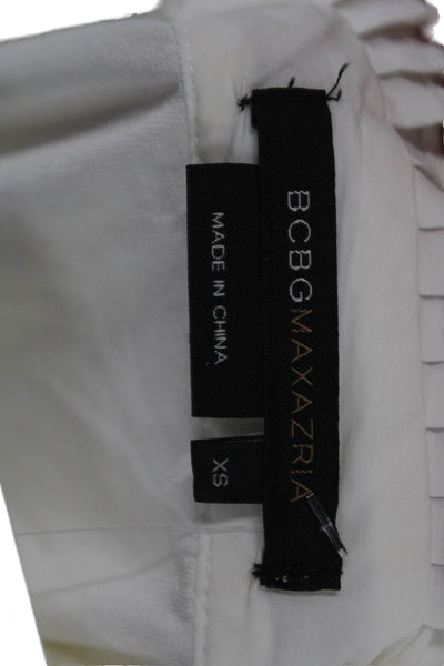 BCBGMAXAZRIA Womens Tunic Blouse V-Neck Long Sleeve White Rayon Size XS
