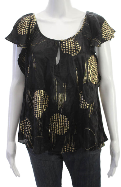 La Rok Women Blouse Black Silk Polka Dot Scoop Neck Sleeveless Size XS