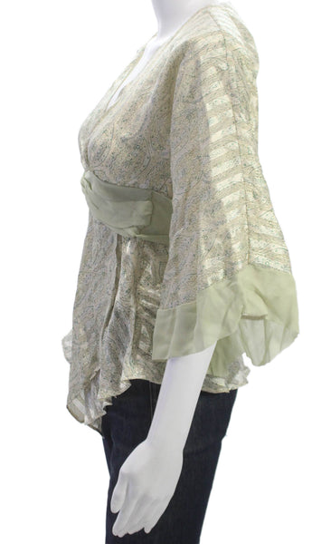 Alice & Trixie Women Kimono Blouse Silk Paisley V Neck 3/4 Sleeve Tie Size XS