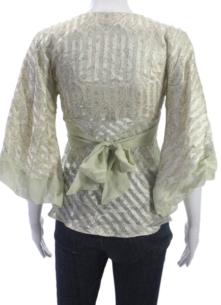 Alice & Trixie Women Kimono Blouse Silk Paisley V Neck 3/4 Sleeve Tie Size XS