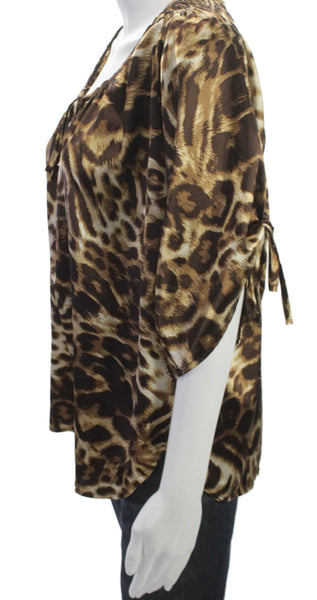 Casting Womens Animal Print Tie Neck Blouse 3/4 Sleeve Multicolor Size S