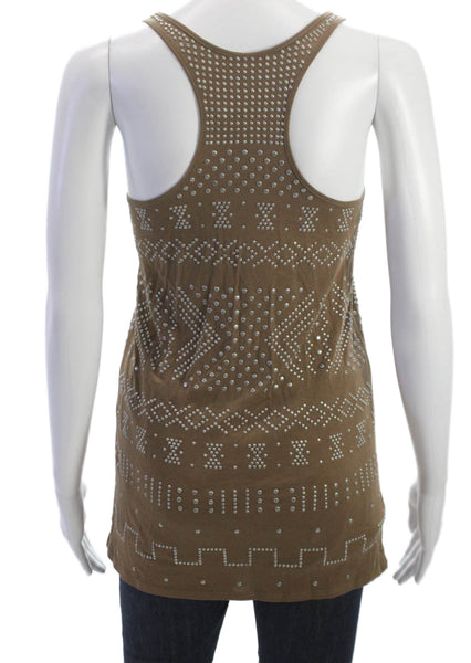 Torn by Ronny Kobo Women Tunic Brown Scoop Neck Geometric Sleeveless Size S