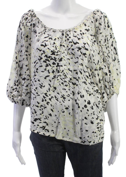 Chelsea Flower Womens Silk Scoop Neck Animal Print Blouse 3/4 Sleeve Size XS