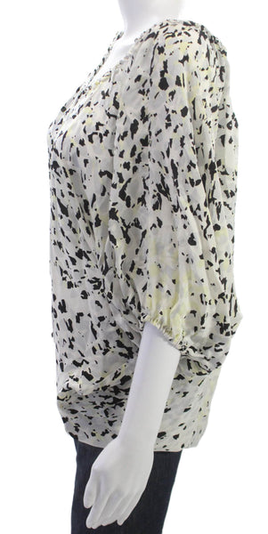 Chelsea Flower Womens Silk Scoop Neck Animal Print Blouse 3/4 Sleeve Size XS