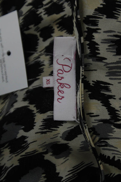 Parker Womens Silk Animal Print V-Neck Long Sleeve Basic Blouse Size XS