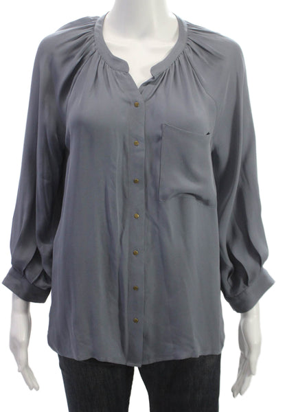 Joie Womens Silk V-Neck Tunic Blouse Gray Button Long Sleeve Size XS